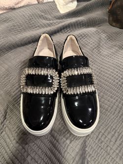 Roger Vivier Sneaky Viv black patent crystal buckle sneaker size 6