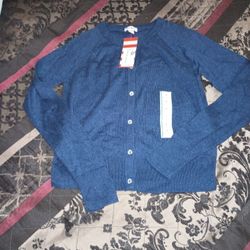 Navy Button Cardigan L(10/12)