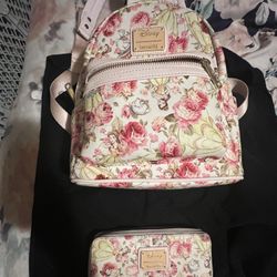 Disney Beauty And The Beast Backpack Purse With Matching Wallet