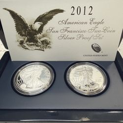 American Silver Eagle 2 Coin 2012 San Francisco Proof Set w/ box