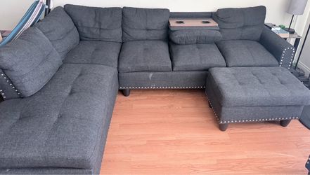 Dark Gray Sectional Sofa with Ottoman