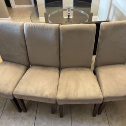 Set of 4 Beige Microfiber Dining Chairs