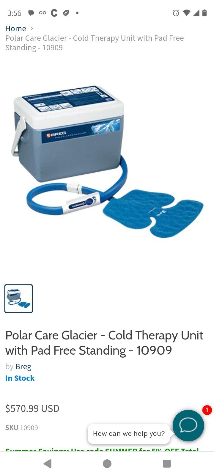 Breg Polar Care Glacier Cold Therapy Unit With Pad