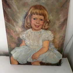 Antique Oil Painting Kenneth Brown Ransley 1959 Oil Portrait Little Blond Girl (found In Hinsdale)