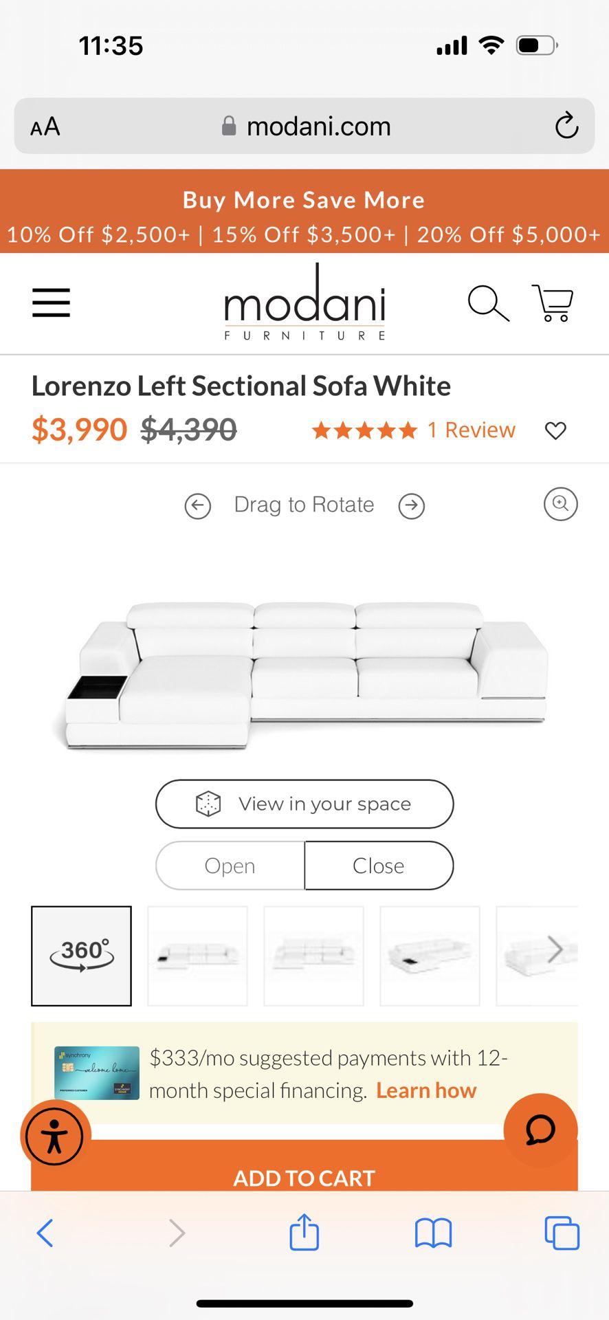 Couch : White Leather Left Sectional 