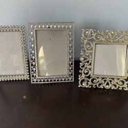 Issac Mizrahi New York Silver Metal Glamour Picture Frames Gemstone sparkle set of 3 hollywood regency Beaded.