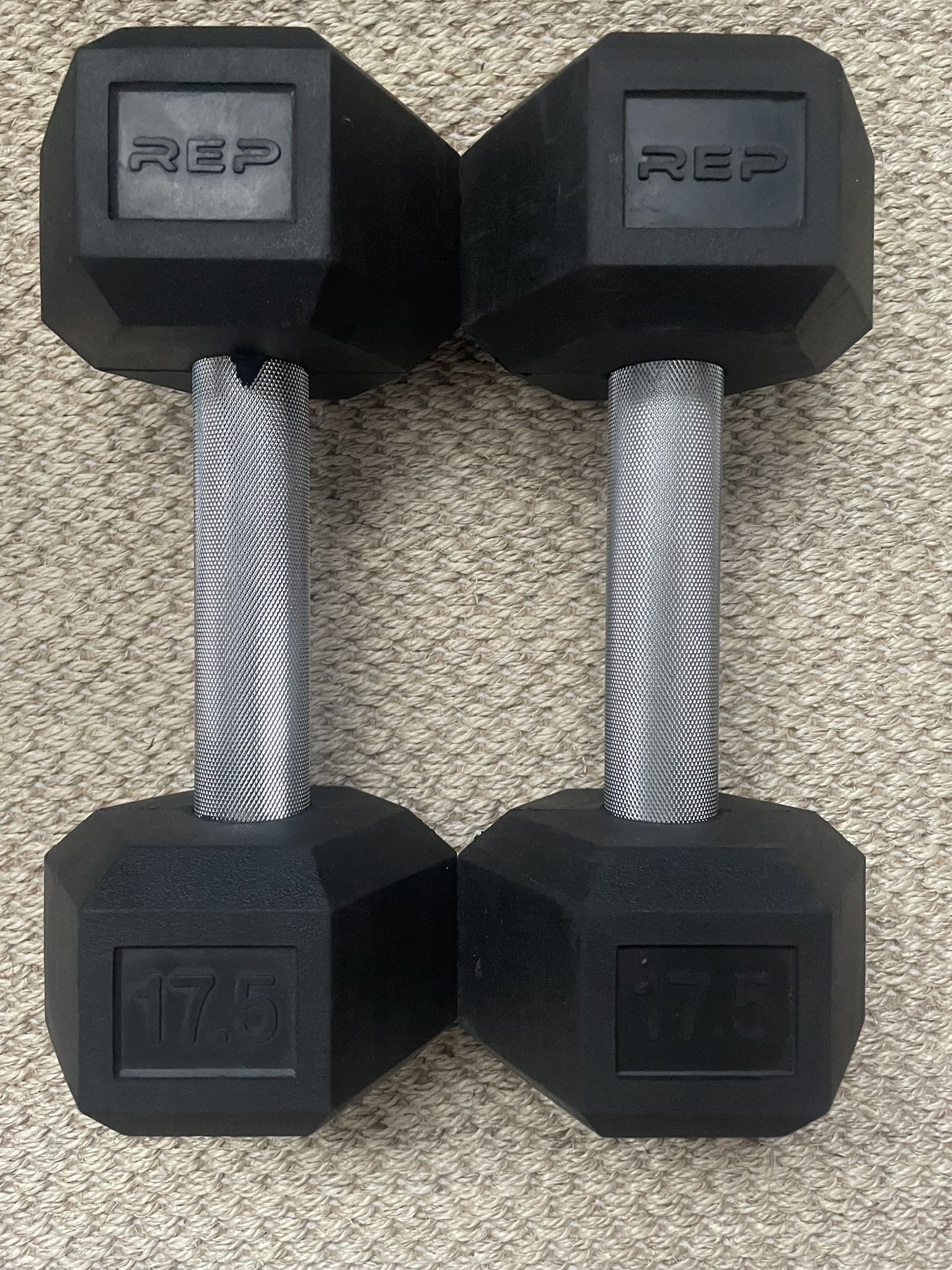 17.5lb Pair of Rubber Coated Hex Dumbbells