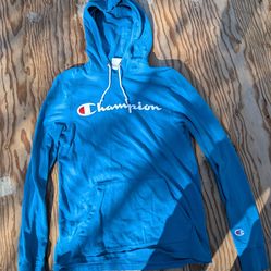 Champion Blue Pullover Hoodie Men's Logo Drawstring Pockets Size S