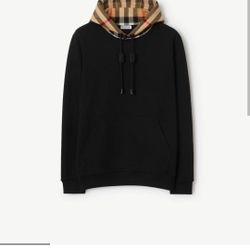 BURBERRY Check Hood Cotton Hoodie 