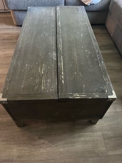 Dark Wood Storage Coffee Table with Metal Corners