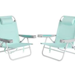 SUNNYFEEL 17" Tall Oversized Beach Chairs 2 Pack for Adults Heavy Duty 500 LBS, 5 Position, Portable High Folding Camping Chair with Cup Holder for Ou