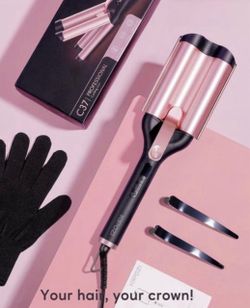 Kipozi Professional Hair Crimper Curling Iron Wand Hair Waver 3 Barrel curling Iron Beach Waves Rose Gold