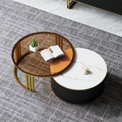 🟢 Round Sintered Stone Glass Nesting Coffee Table