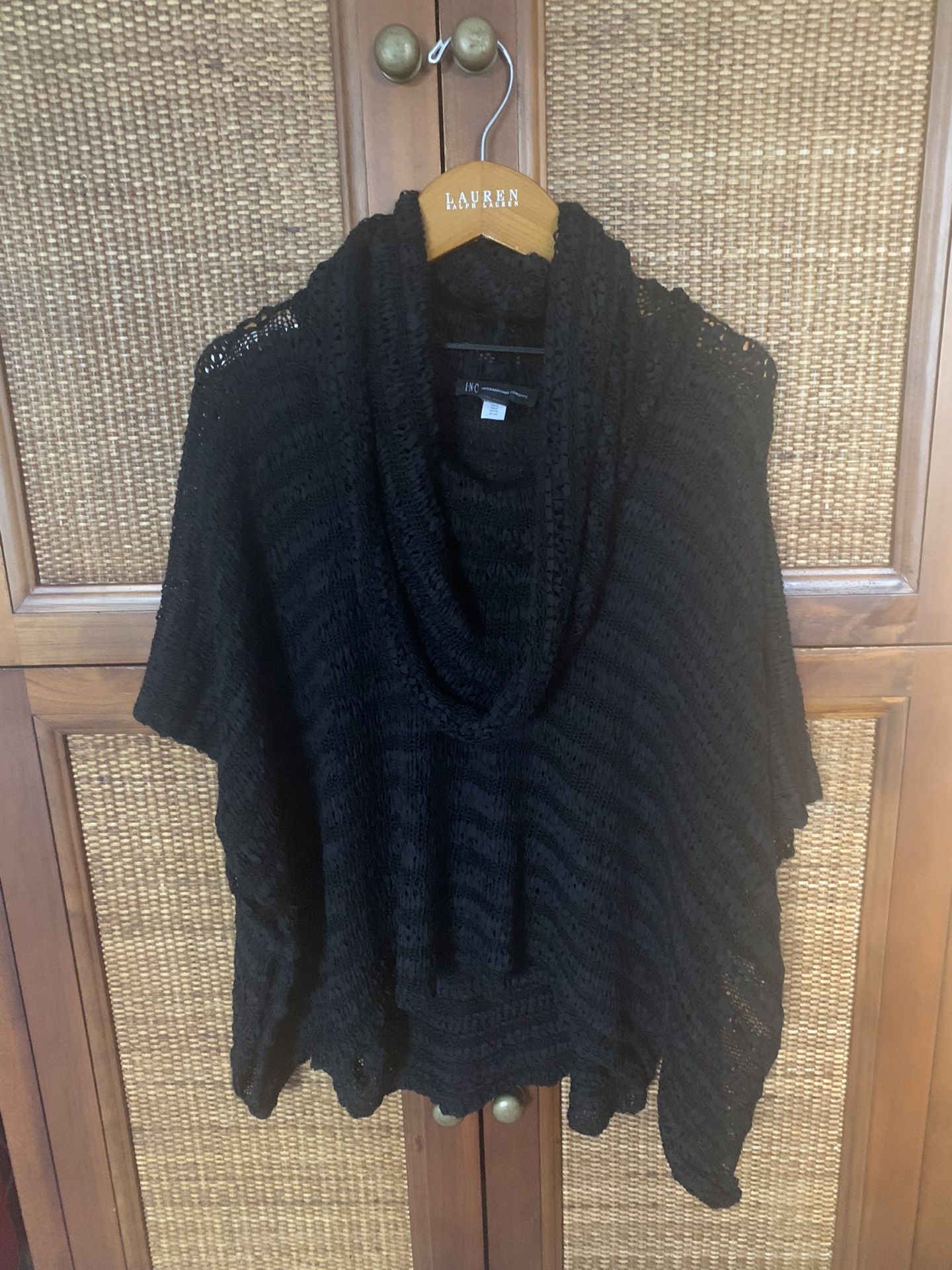 Chic! INC black Cowl Neck large weave Small / Medium PONCHO TOP 4% Alpaca. NWOT