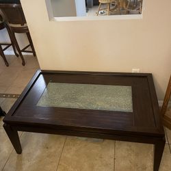 Solid Wood Coffe Table w/ Glass Inlay