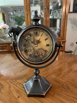 Rustic Looking Pedestal Clock with Gears with Champs Elysees France Paris on the Face