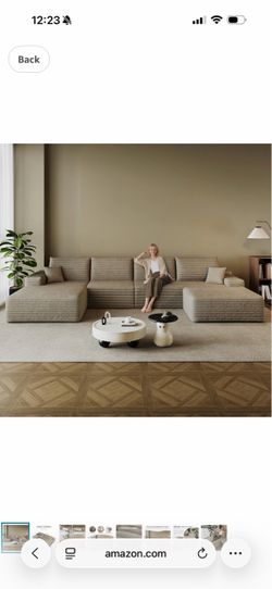 Boneless Sectional Couch Modern Modular U - Shape Corduroy Upholstered Sofa for Living Room - Deep Seat with Chaise and Ottoman (Camel, 3 Seater+Left