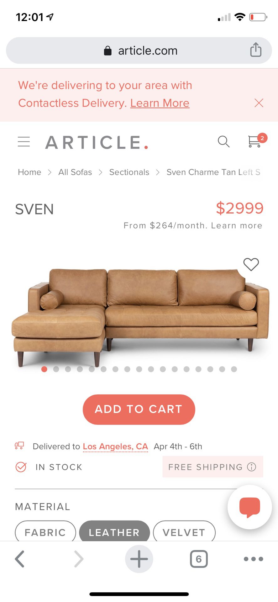 ARTICLE SVEN Left Sectional LIKE NEW!!