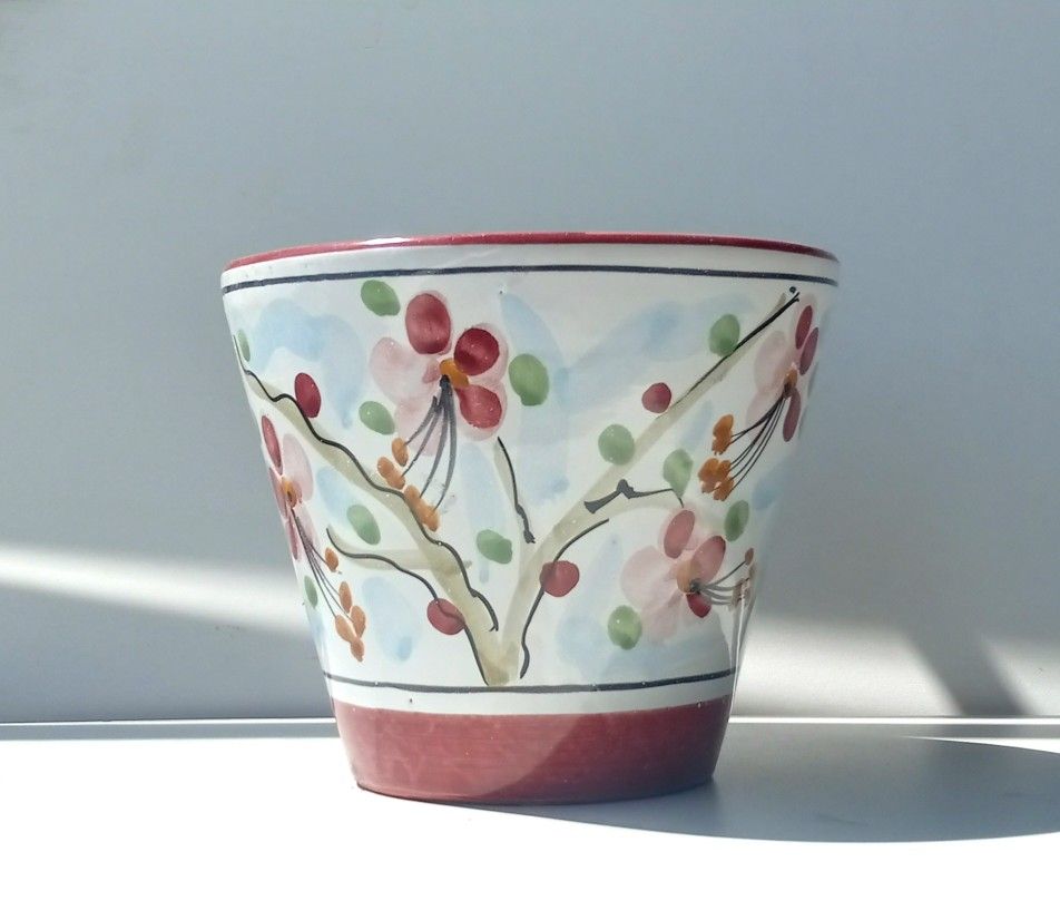 Glazed Ceramic Flower Print Plant Planter/ Plant Pot/ Flower Pot
