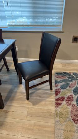 Dark Wood Dining Chair with Black Upholstery