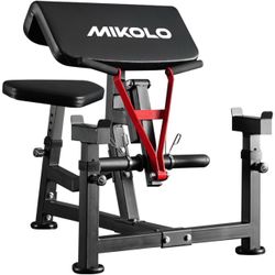 Mikolo Preacher Curl Bench, Plate Loaded Bicep Curl Machine, Bicep Workout Equipment，2 in 1 Arm Training Machine for Home Gym