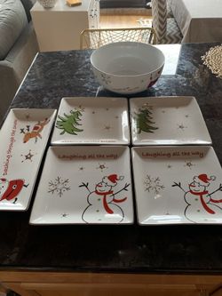 Christmas bowl, appetizer serving plate and 4 salad plates