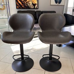 Bar Stools Modern Faux Leather Adjustable Swivel Barstools(2)