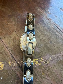 Vintage Style Avon Women’s Watch – Black & Gold Tone Rhinestone Bracelet
