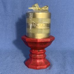 Gold Pillar Candle with Red Holder
