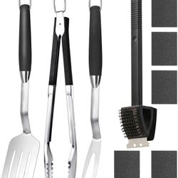 18'' BBQ Grill Accessories Heavy Duty 9 Pcs Grilling Tools, Stainless Steel BBQ Grill Tool Set w/Tongs, Spatula, Fork and Brush - Accessories for Outd