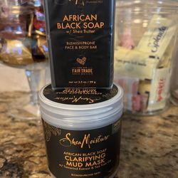 set of shea moisture african black soap face & body bar•clarifying mud mask 4 blemish prone skin•$8