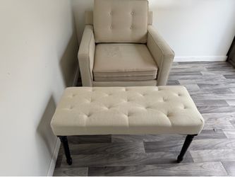 Beige Tufted Armchair and Bench Set