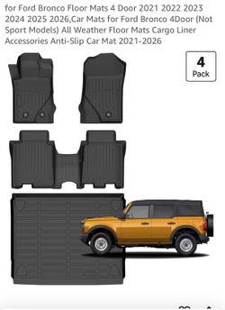 Ford Bronco Floor Mats 4 Door 2021 2022 2023 2024 2025 2026,Car Mats for Ford Bronco 4Door (Not Sport Models) All Weather Floor Mats Cargo Liner Acces