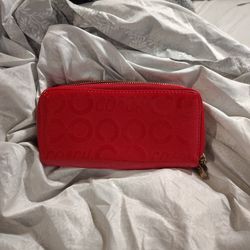 Red Coach Zip Around Wallet