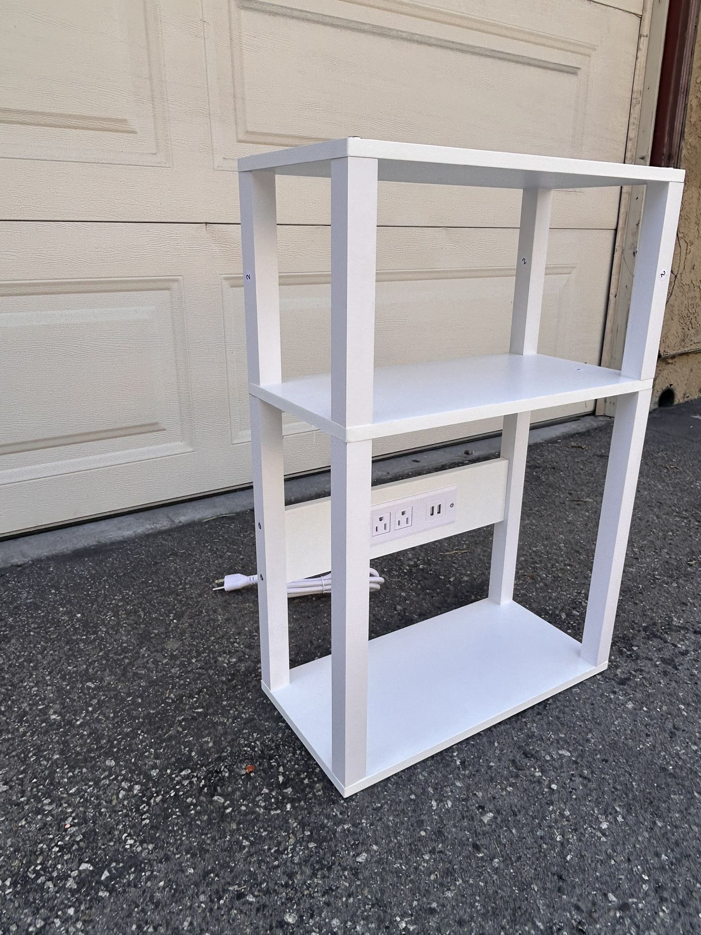 3-Tier Small Narrow Wood Side Table with Charging Station, Skinny Nightstand for Small Space, Slim Bedside Table with Storage for Couch, Thin End Tabl