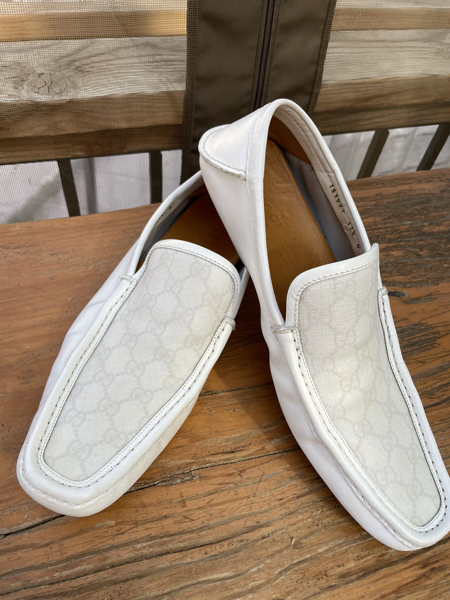 Gucci White Monogram Loafers Men Size 11.5