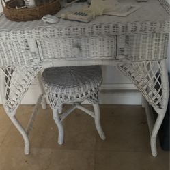 A Vanity Set Desk And Mirror And Chair