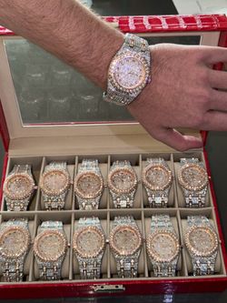 Moissanite Iced out Ap Watch Mens 41mm Rose Gold Two Tone Arabic Dial