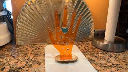 Rare  Lucite  Hand  Ring  Holder,  Vintage  Orange  Hippie  Mod 1970 /1980  Boudoir Ring Display