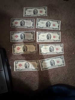 Lot of 9 US $2 Red Seal Legal Tender Notes