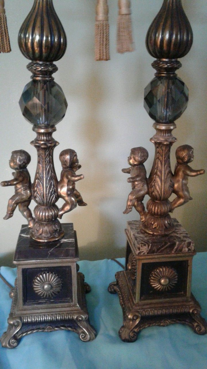 Antique Brass, Marble & Fine Grey Glass