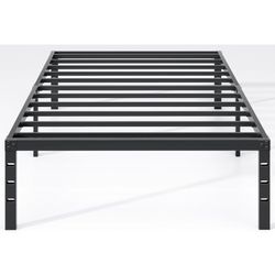 ,Twin Size Bed Frame with Storage Space,Heavy Duty Sturdy Mattress Foundation,Easy Assembly,No Box Spring Needed, Black,16 Inch,Twin