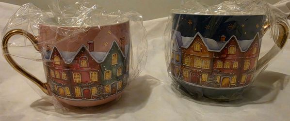 Christmas Village Ceramic Mugs Set of 2