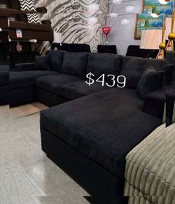 U shape sectional sofa black  corduroy  new in box