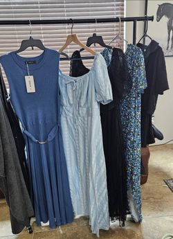 Clothes lot-blouses, dresses, men's coats, pant suits, jeans, cape, etc