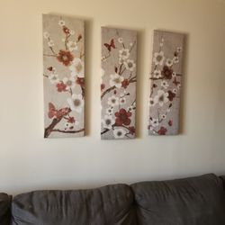 3 FLOWER/BUTTERFLY PICTURES 