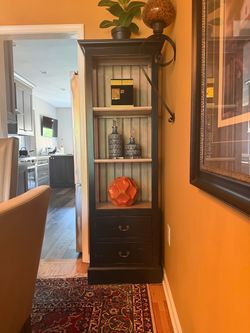 Black Wood Bookcase with Drawers
