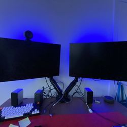 2 28” DELL Monitors + High Quality RGB Lights + Dual Monitor Arm