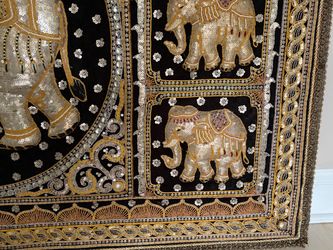 Large Elephant Sequin Embroidered Wall Tapestry