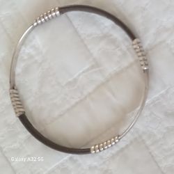 Vtg.Mexico sterling Silver Brown Leather Bangle Bracelet